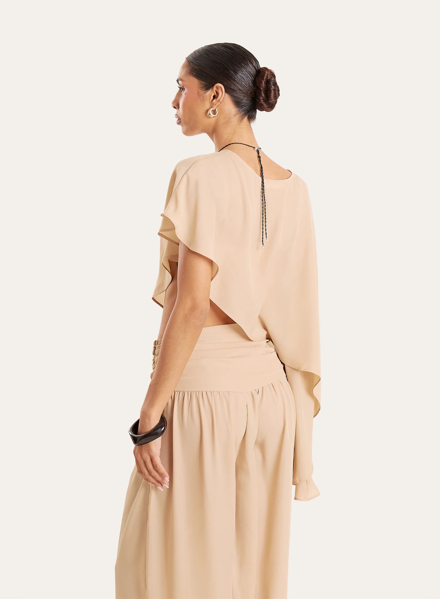 Beige Sheer Asymmetric Hem Cape Top