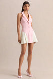 Valetta Light Pink Plunge Neck Tailored Mini Dress