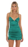 Ruched Bodycon Mini Dress in Green