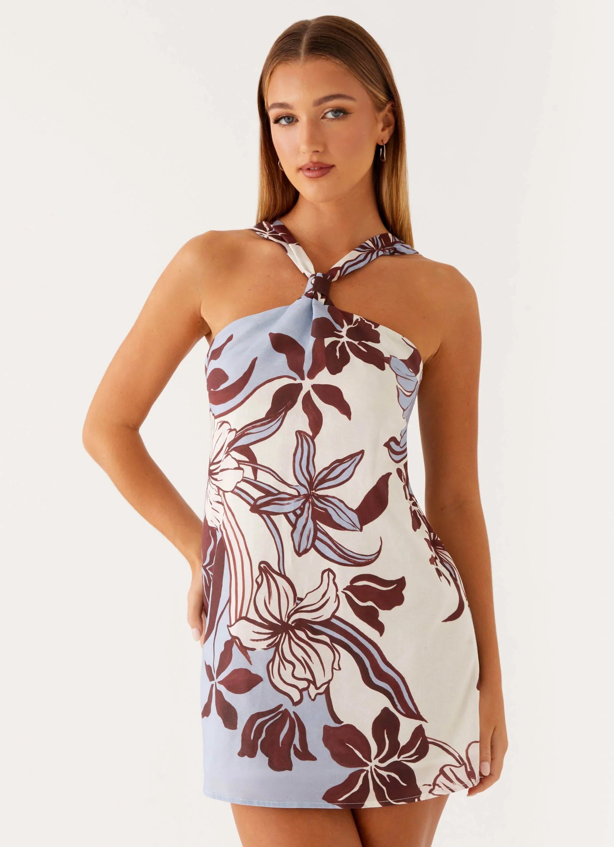 Keira Linen Micro Mini Dress Bluewood Blossom