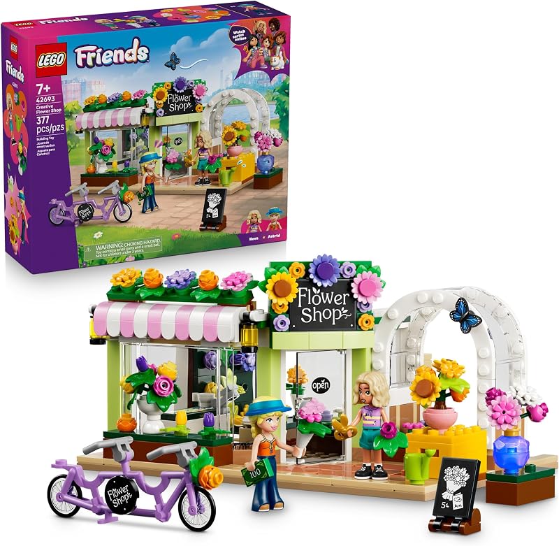 LEGO Friends Creative Flower Shop 42693 Building Toys for Girls Boys Ages 7 Toy Playset W 2 Minidolls 377 pieces Gift for Birthdays