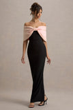Cornelia Pink Black Strapless Maxi Dress With Oversized Bow