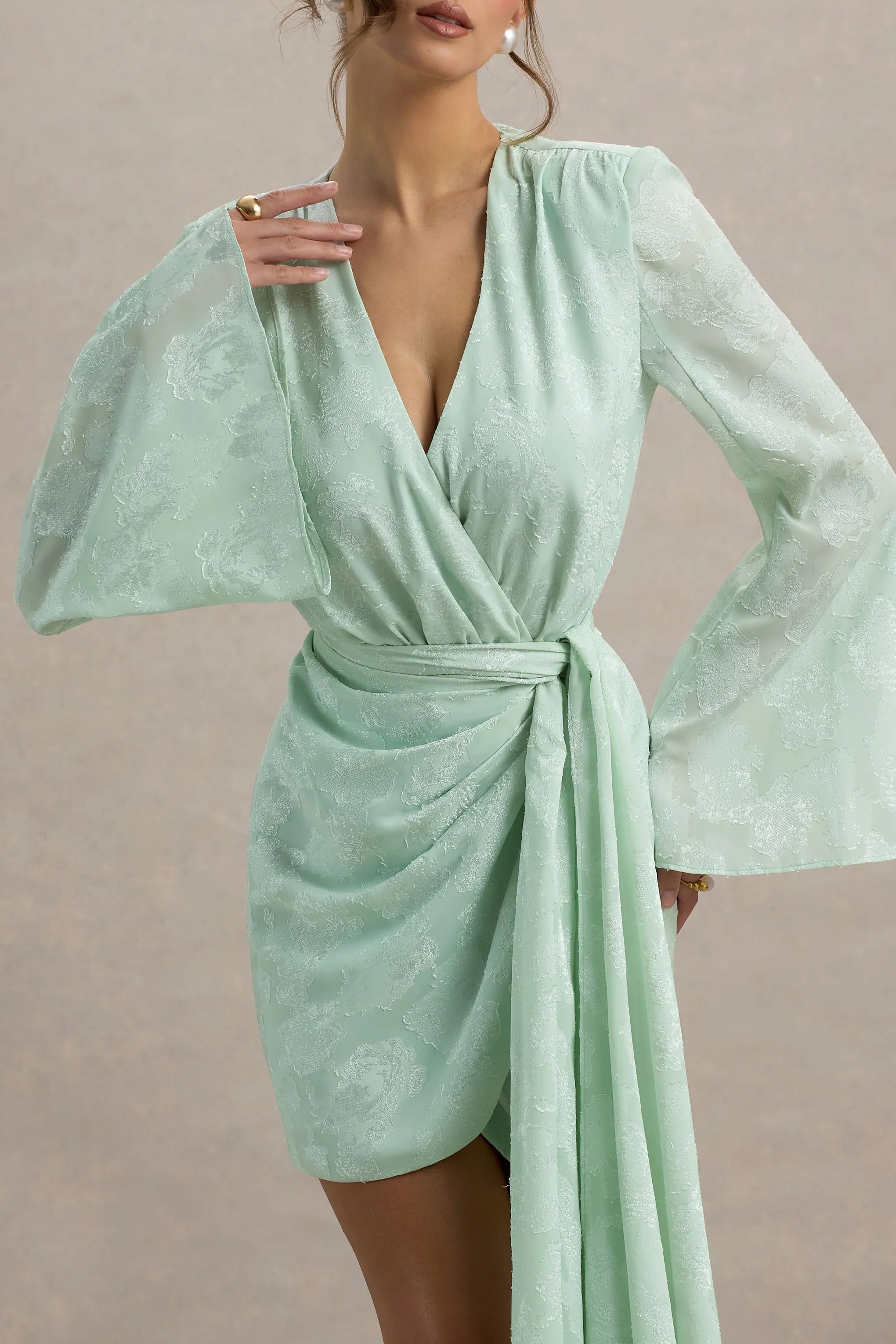 Doreen Mint Long Sleeve Wrap Mini Dress