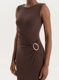 Chocolate Gathered Waist Jersey Maxi Dress