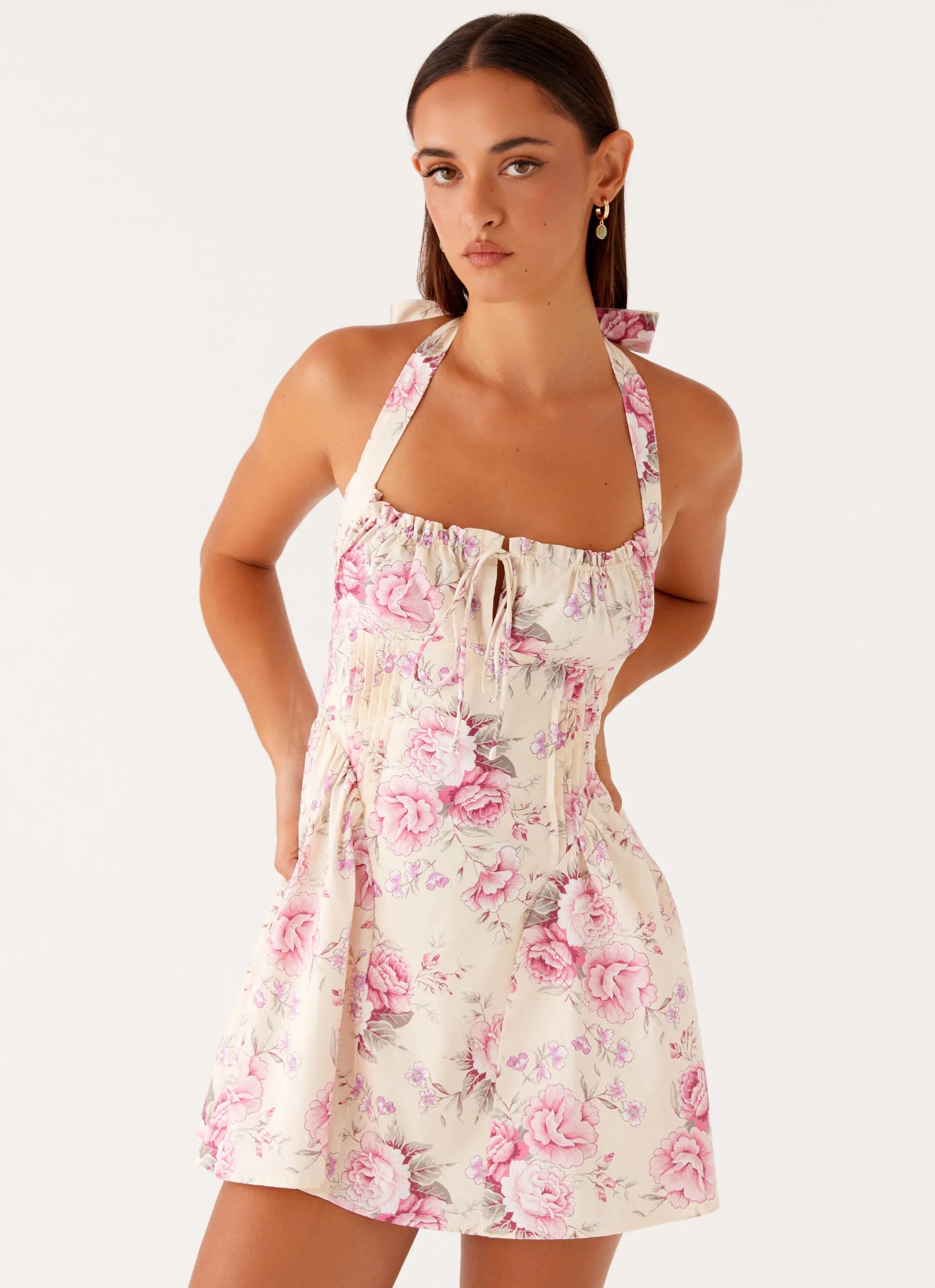 Rosalie Halter Mini Dress Vintage Pink Floral