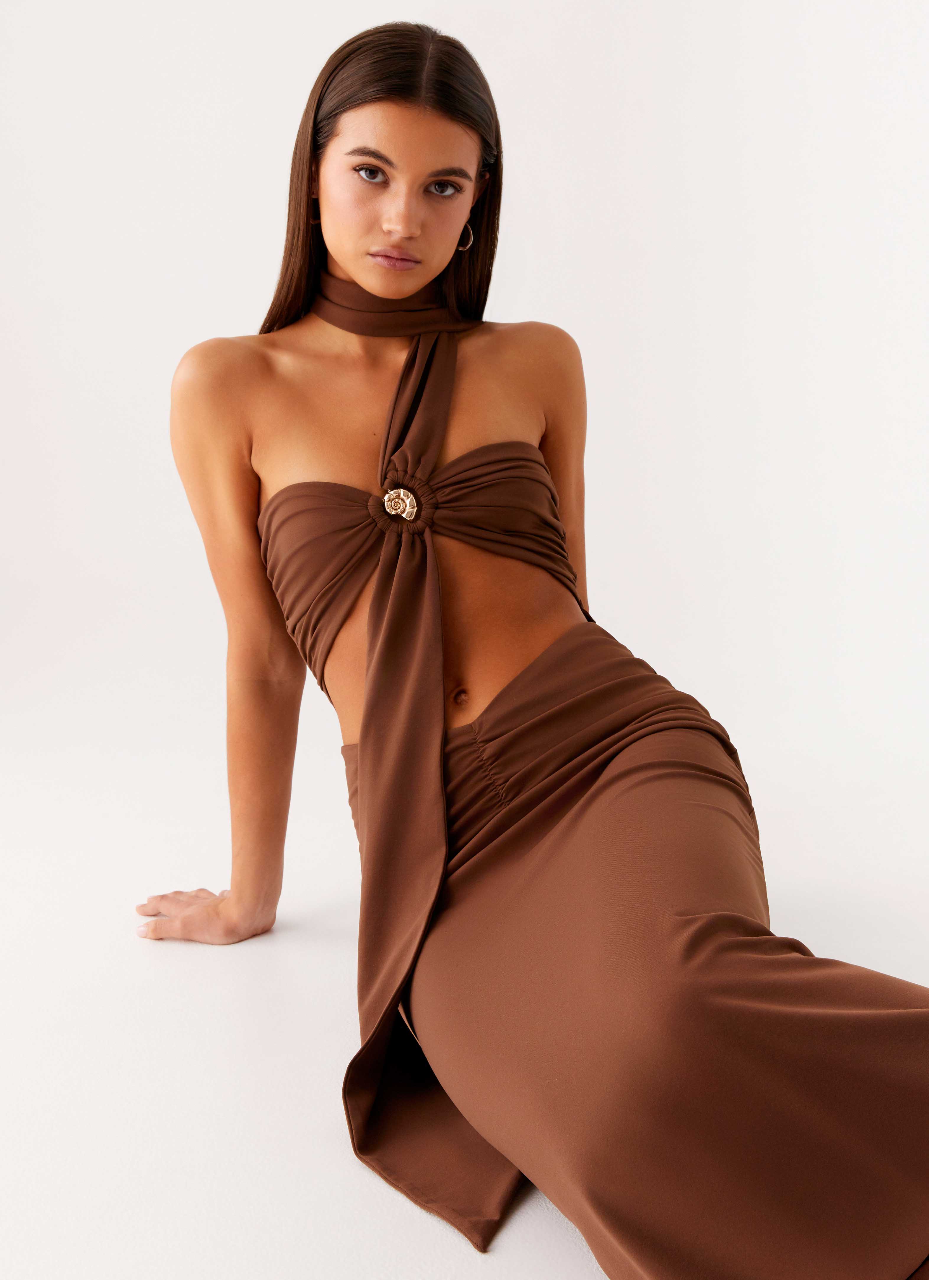 Olive Bloom Maxi Dress Chocolate