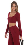 Cropped Ribbed Top in Maroon