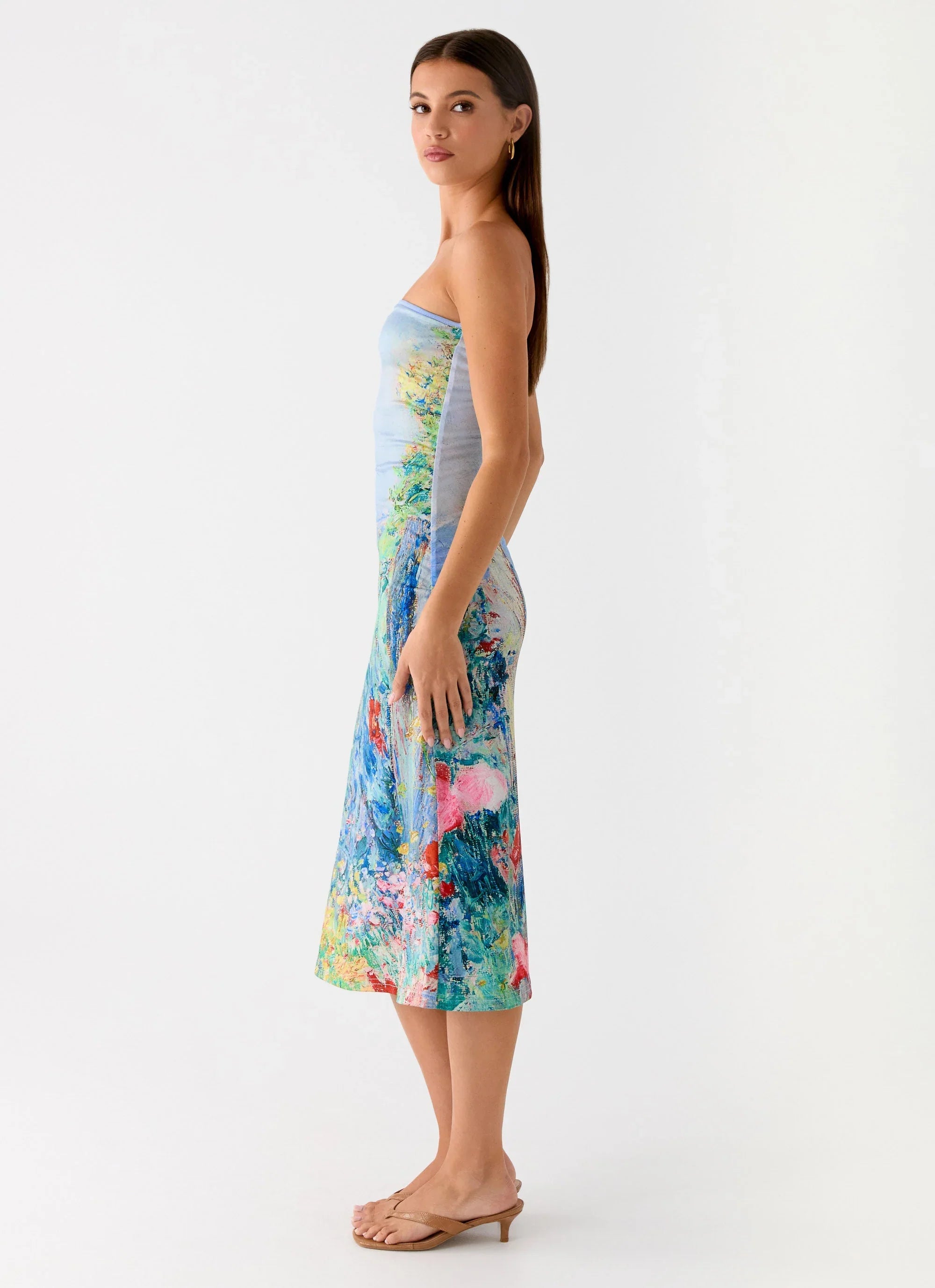 Niko Strapless Midi Dress Spring Garden