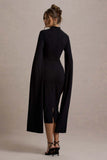 Linden Black Bodycon Cape Sleeve Midi Dress