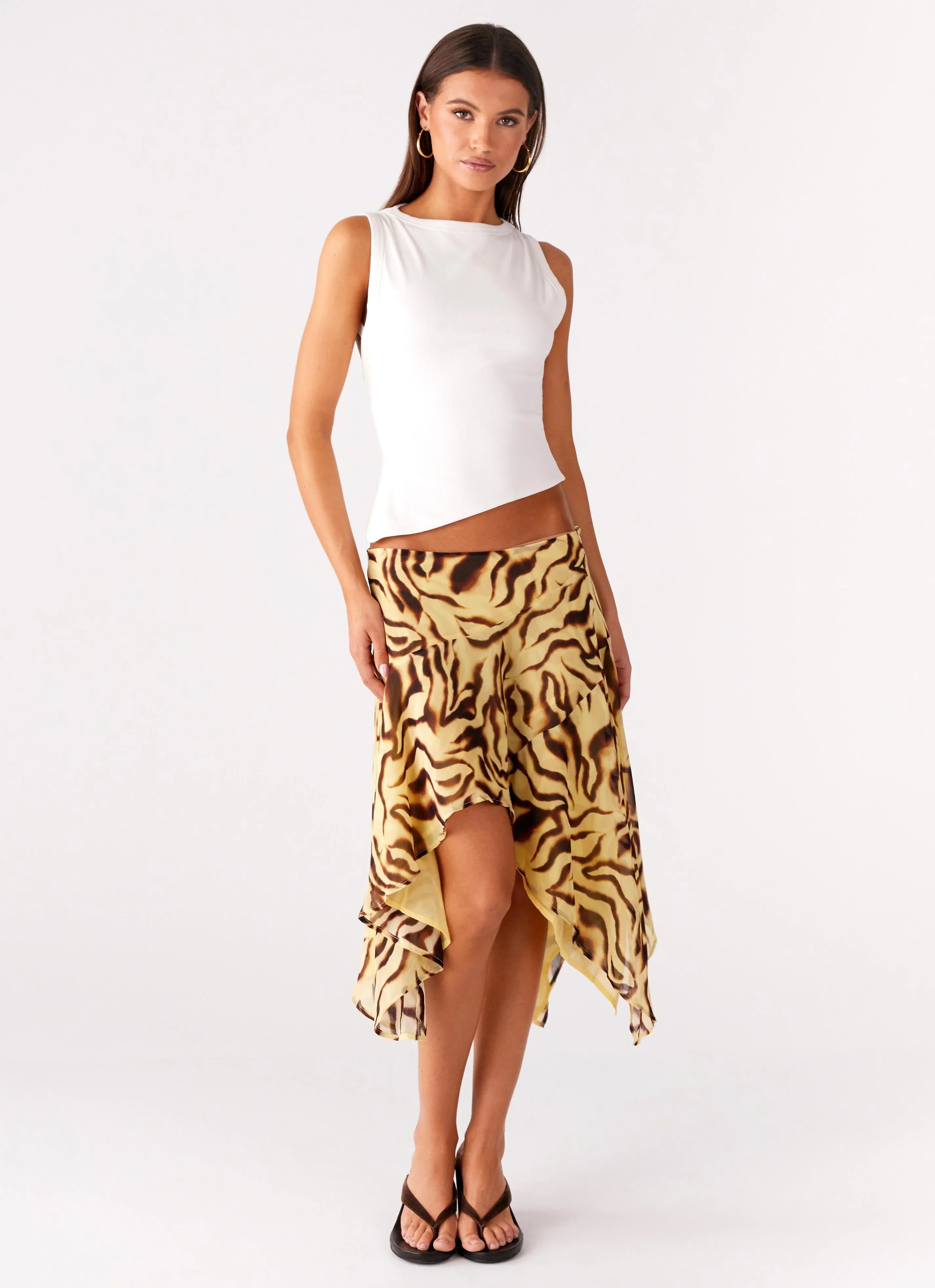 Kia Low Rise Asymmetrical Midi Skirt Laguna Print