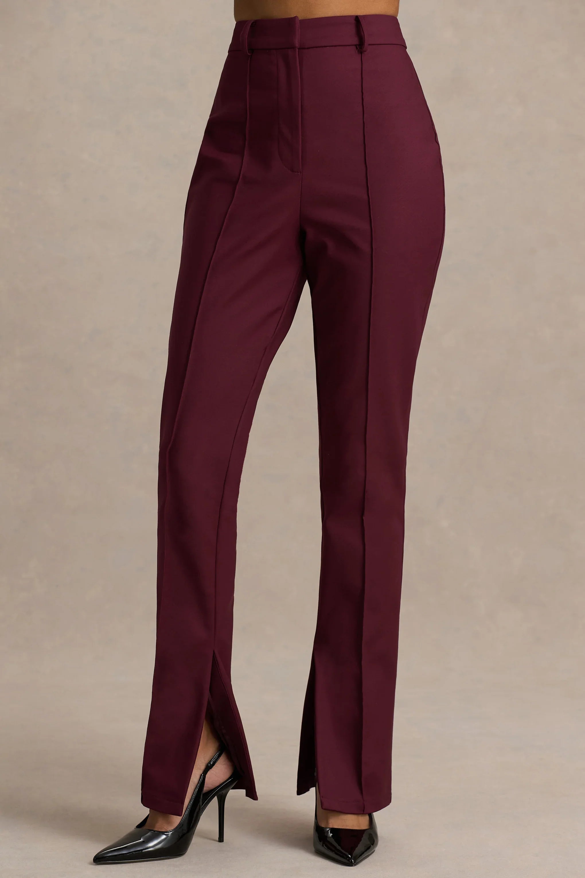 Wonder Woman Burgundy High Waist Tailored Trousers With Hem Split