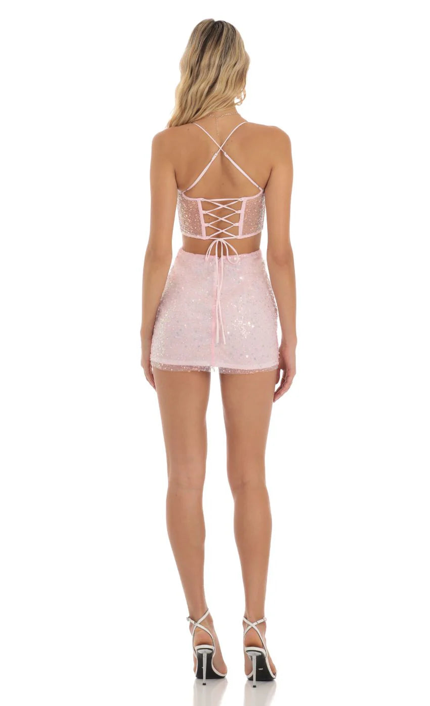 Sequin Corset Dress in Pink