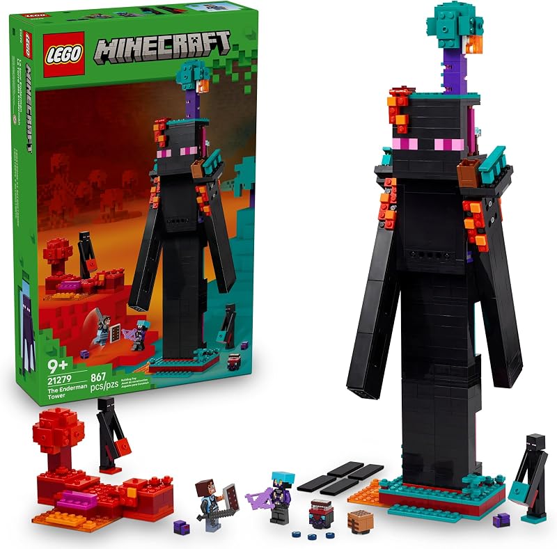 LEGO Minecraft The Enderman Tower Building Toy for Boys Girls Video Game Building Set for Kids Ages 9 2 Toys in 1 for Player Vs Player Pretend Play Gift Idea for Gamers 21279