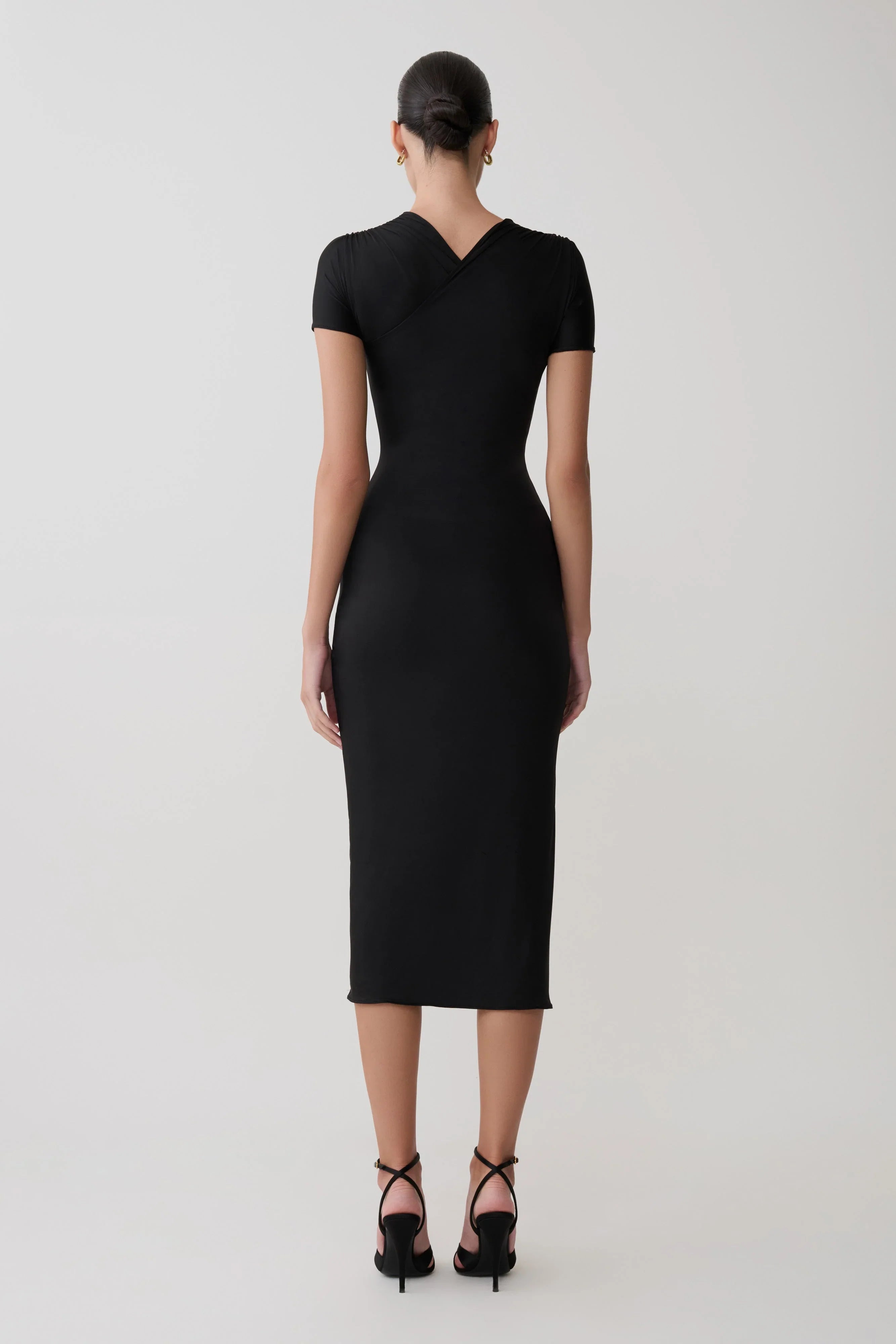Junie Cross Over Neck Slinky Maxi Dress Black