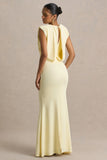 Meave Lemon Boat Neck Maxi Dress With Draped Detail