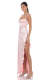Satin Ruffle Maxi Dress in Pink