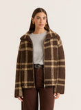 Chocolate Checked Knitted Zip Jacket