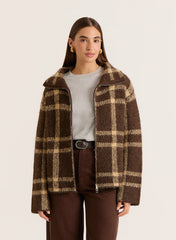 Chocolate Checked Knitted Zip Jacket