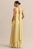 Bambi Lemon Bandeau Neck Maxi Dress With Scarf Detail