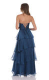Corset Ruffle Strapless Maxi Dress in Navy