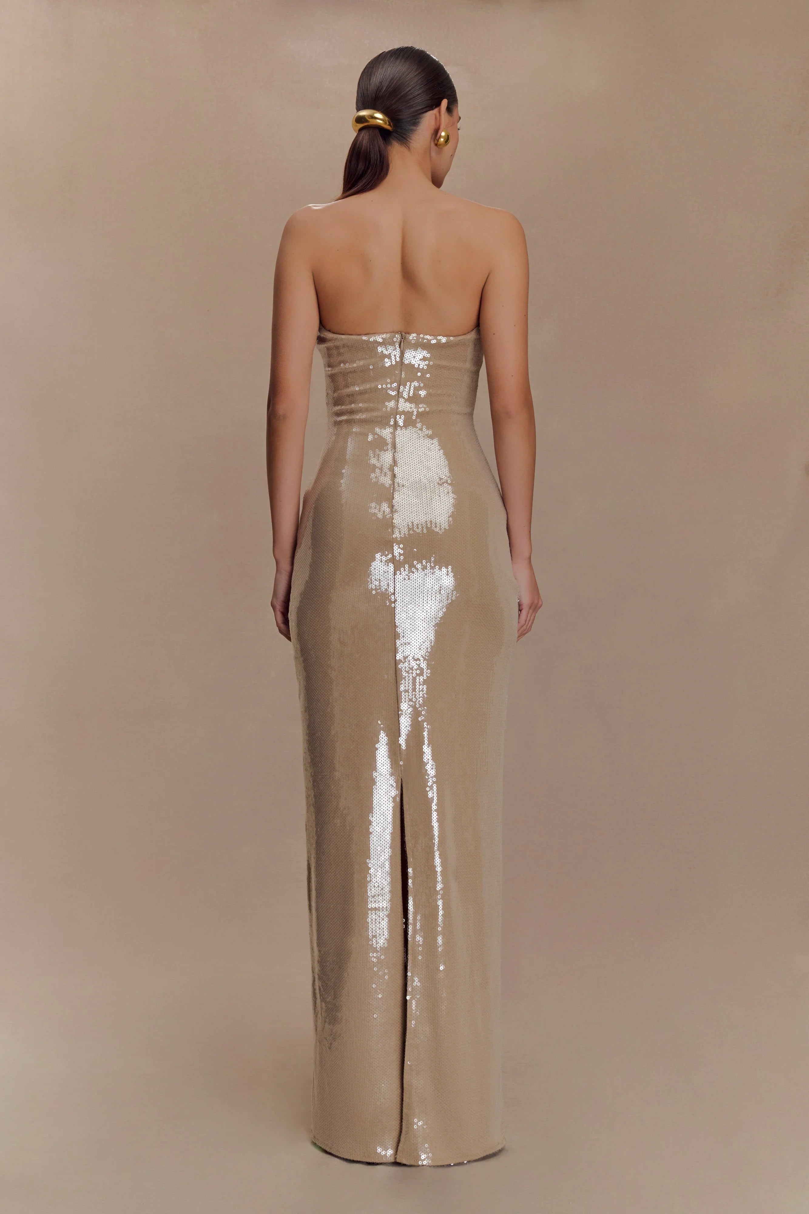Winston Strapless Sequin Maxi Dress Taupe