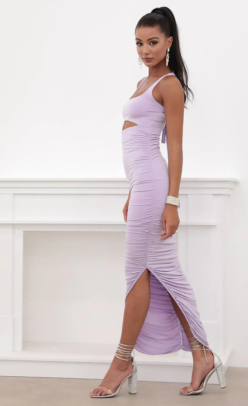 Ruched Cutout Maxi in Lilac
