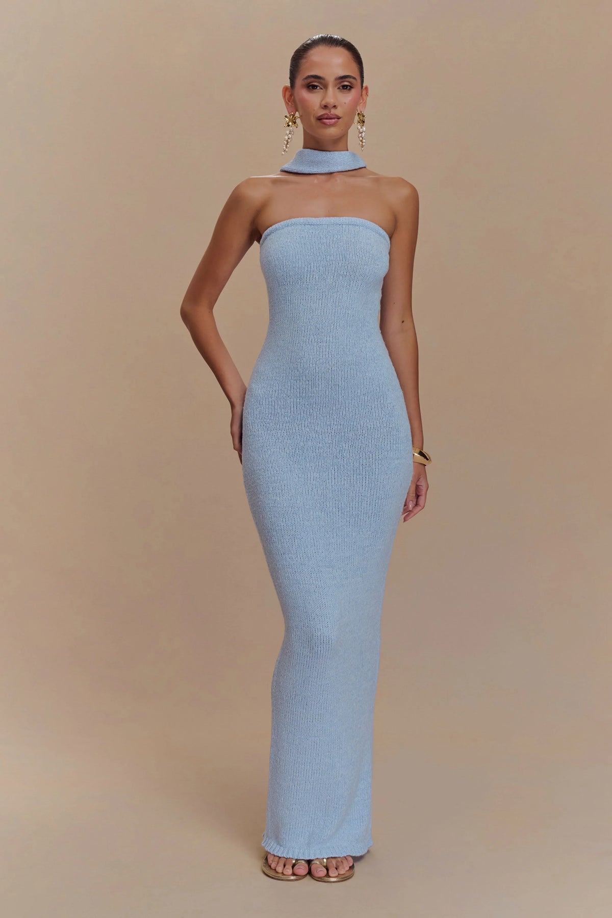 Andrea Strapless Knit Maxi Dress Light Blue