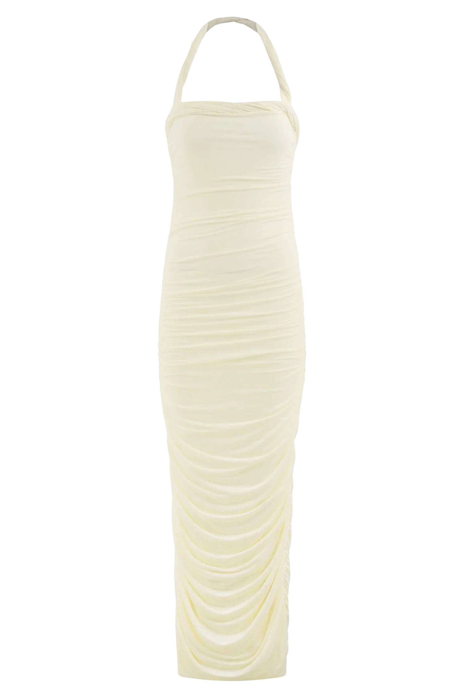 Camila Ruched Halter Midi Dress Ivory