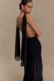 Haille Knit Chiffon Maxi Dress Black