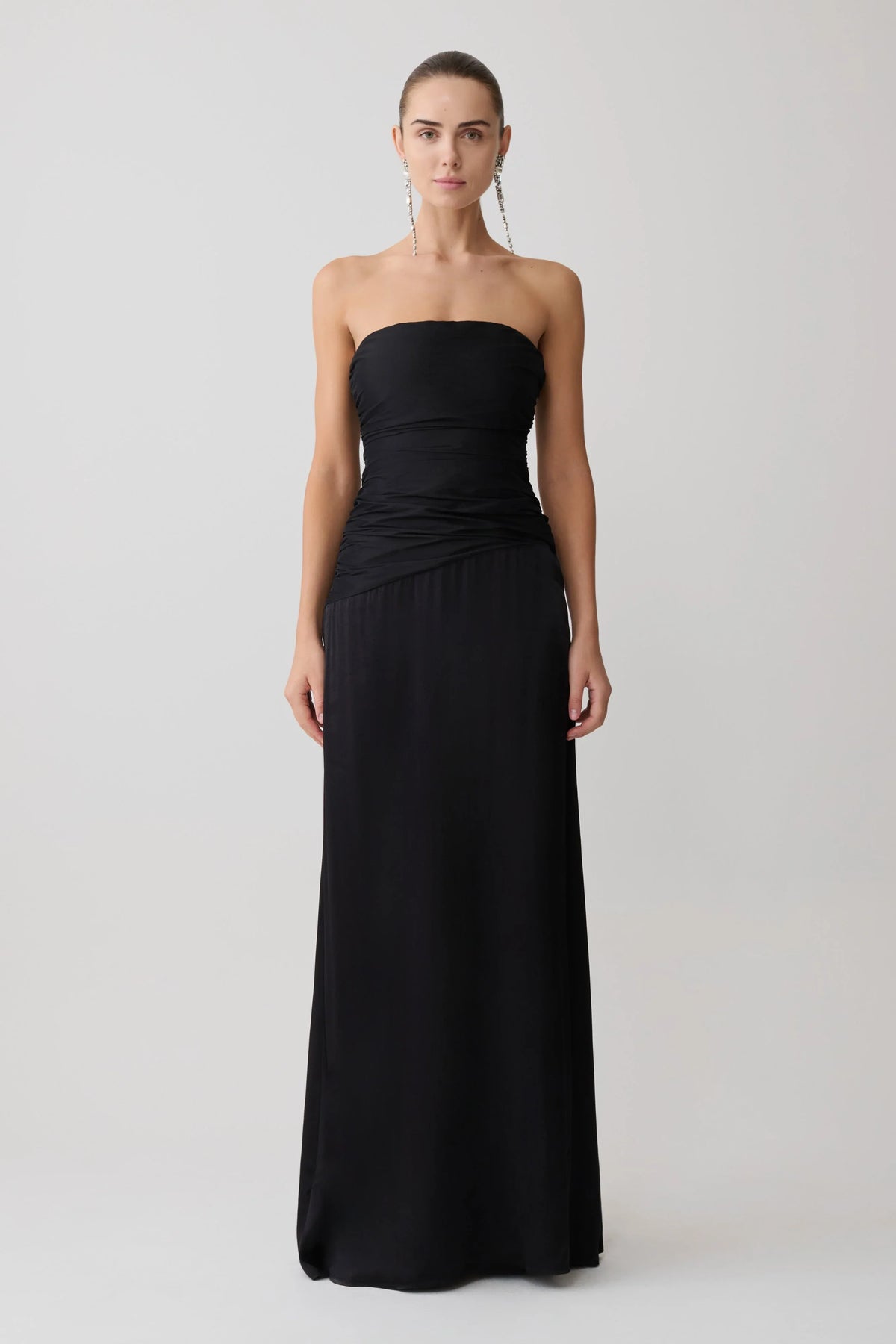 Serena Strapless Taffeta Maxi Dress Black