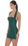 Sequin Halter Dress in Green