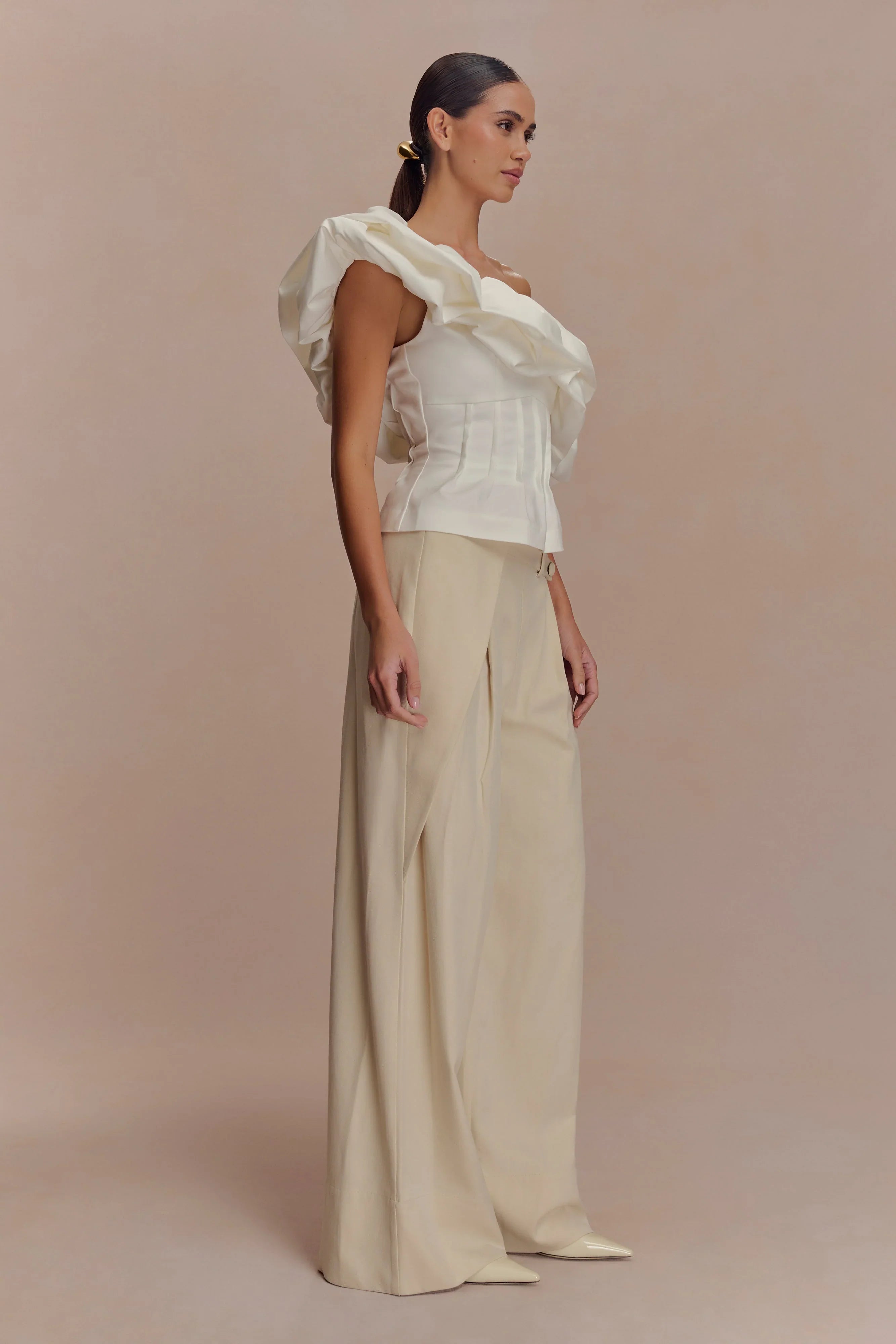 Debbie One Shoulder Bubble Top White