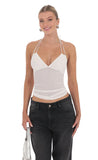 Rhinestone Mesh Halter Top in White