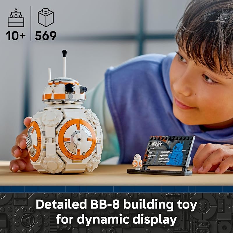 LEGO Star Wars BB 8 Astromech Droid Building Toy for Boys Girls Play Display Building Kit W Spinning Head Action Burner Arm for Kids Fans Ages 10 Gift Idea for Birthdays 75452