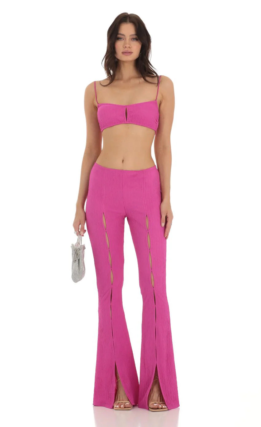 Crinkle Two Piece Set in Pink