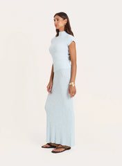 Blue Textured Fine Knit Maxi Skirt