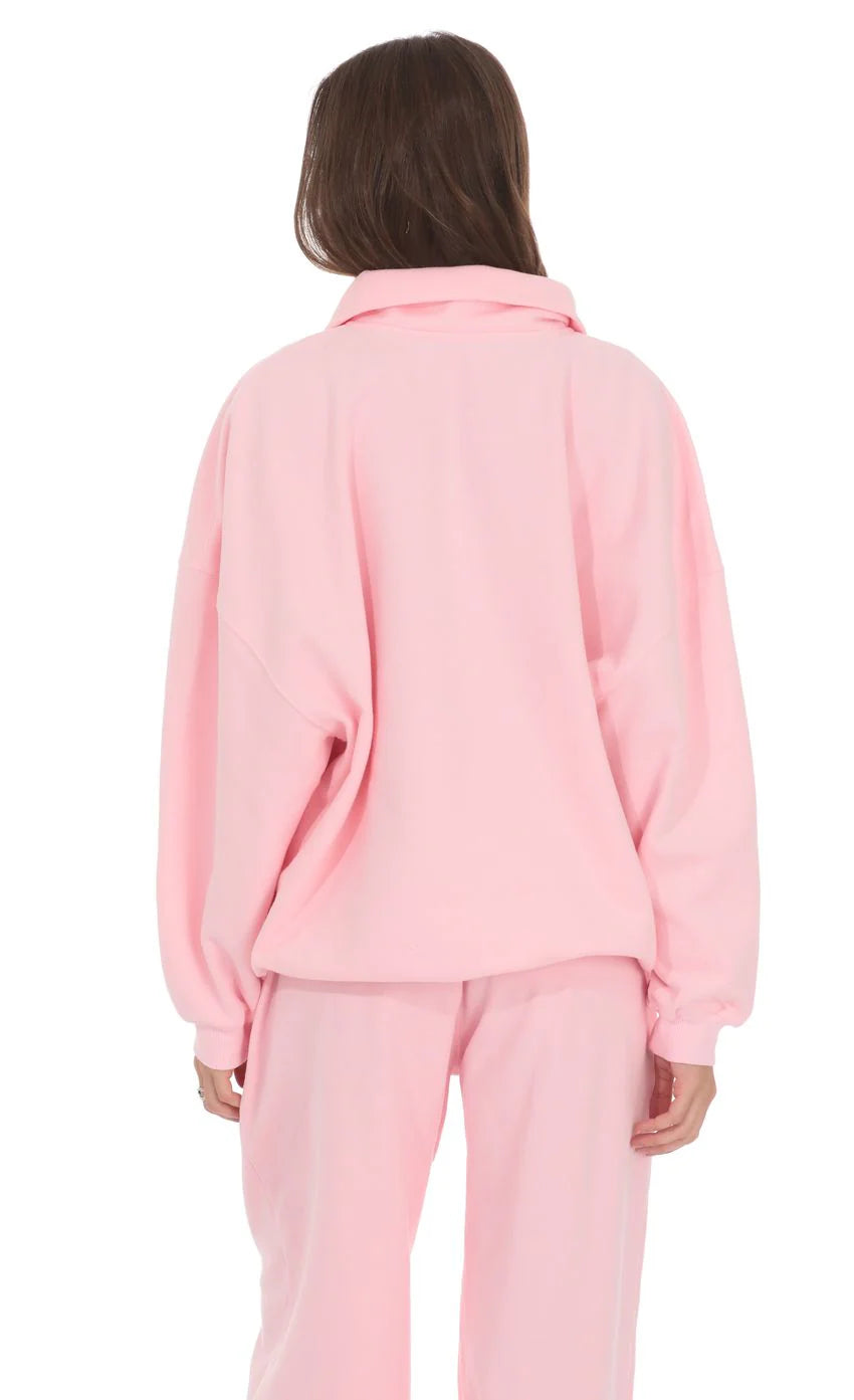 Quarter Zip Up Jumper in Pink