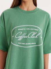 Green Coffee Club Slogan Oversized T shirt
