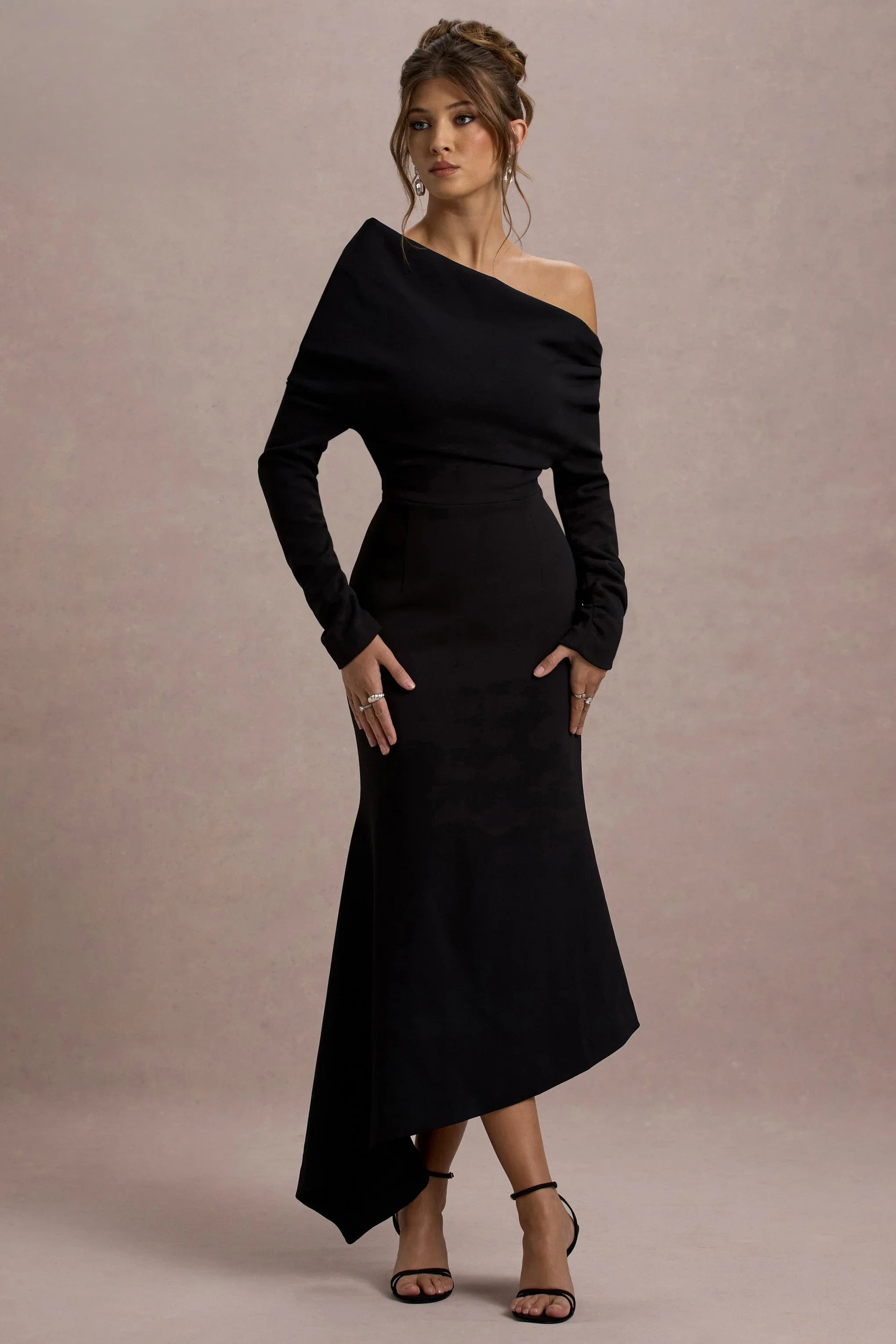 Lou Black One Shoulder Asymmetric Maxi Dress
