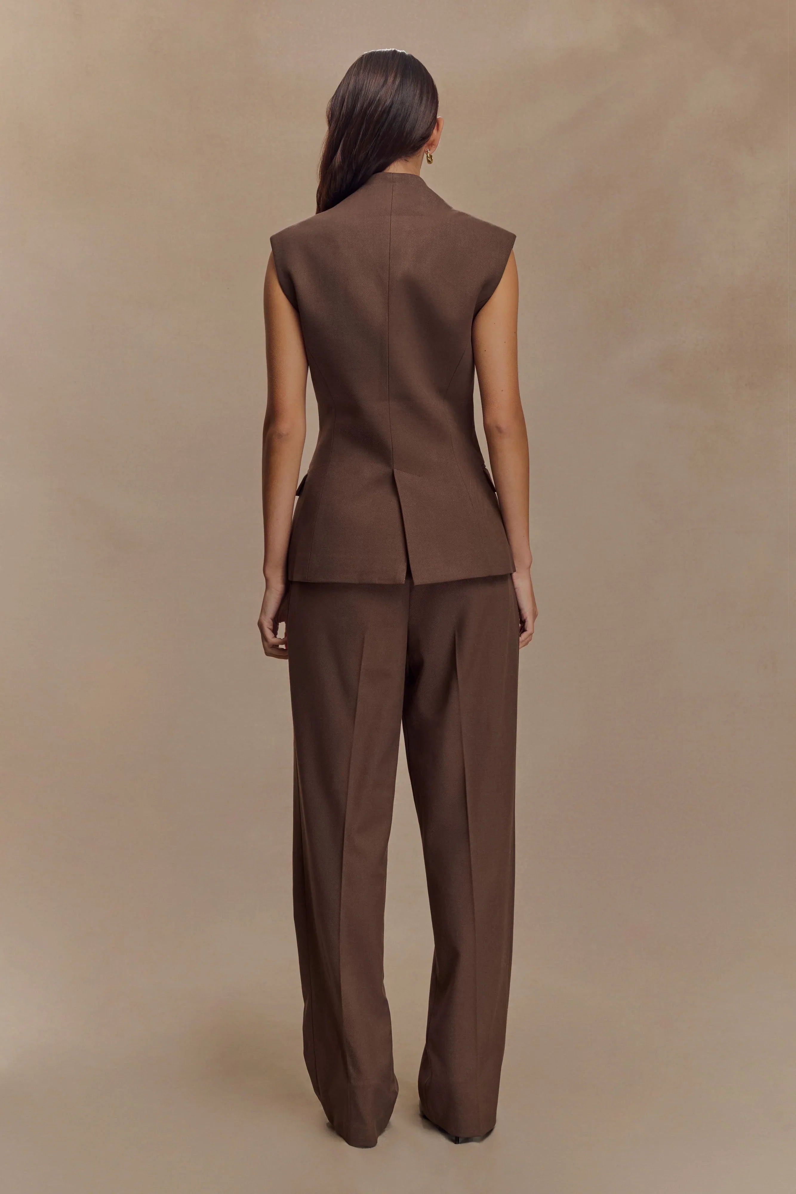 Penelope Suiting Sleeveless Blazer Chocolate