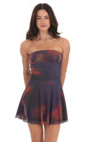Mesh Print Fit and Flare Dress in Purple