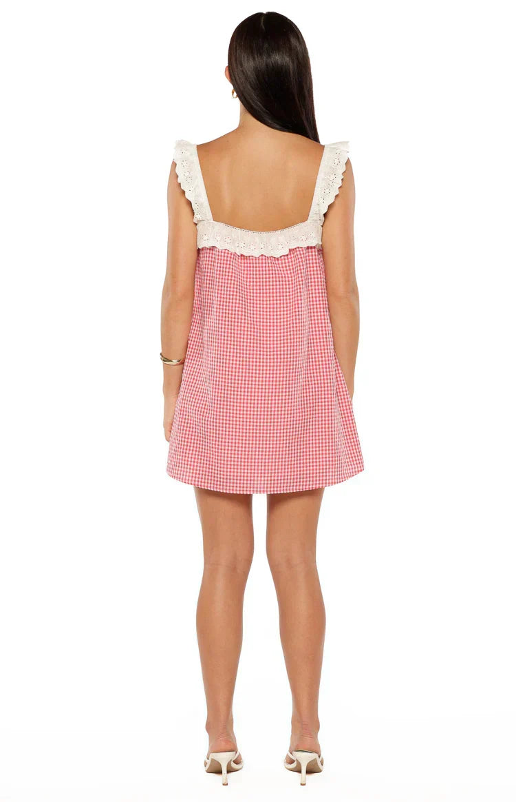 Harry Red Gingham Lace Mini Dress