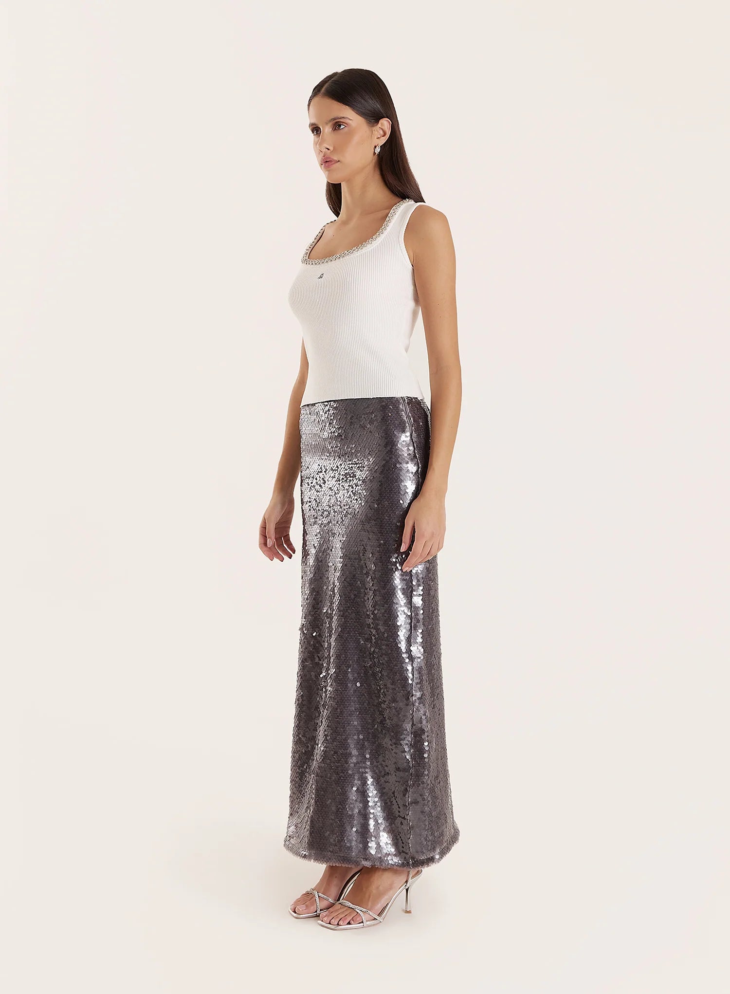 Silver Sequin Maxi Skirt Odell