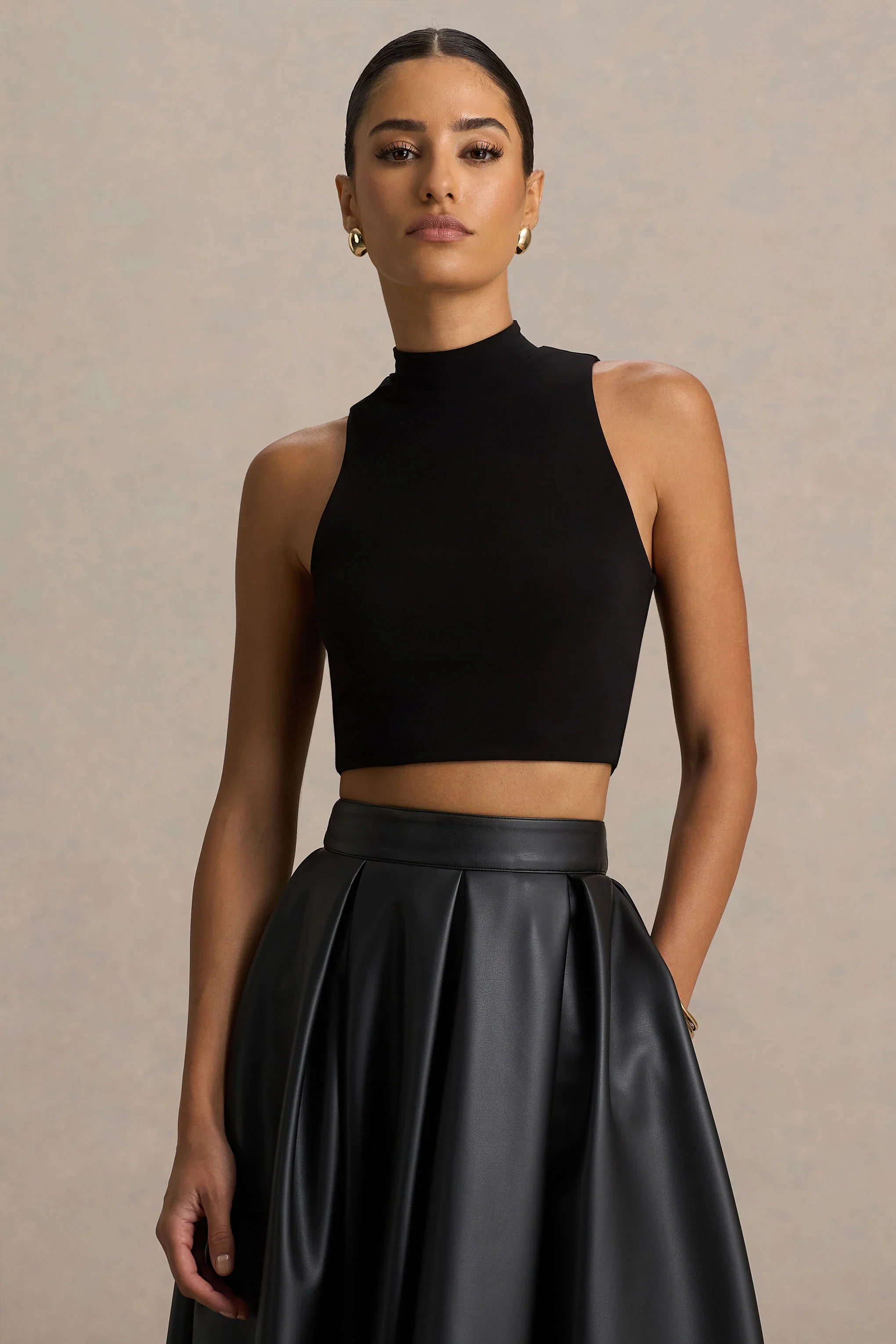 Sian Black High Neck Crop Top