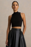 Sian Black High Neck Crop Top