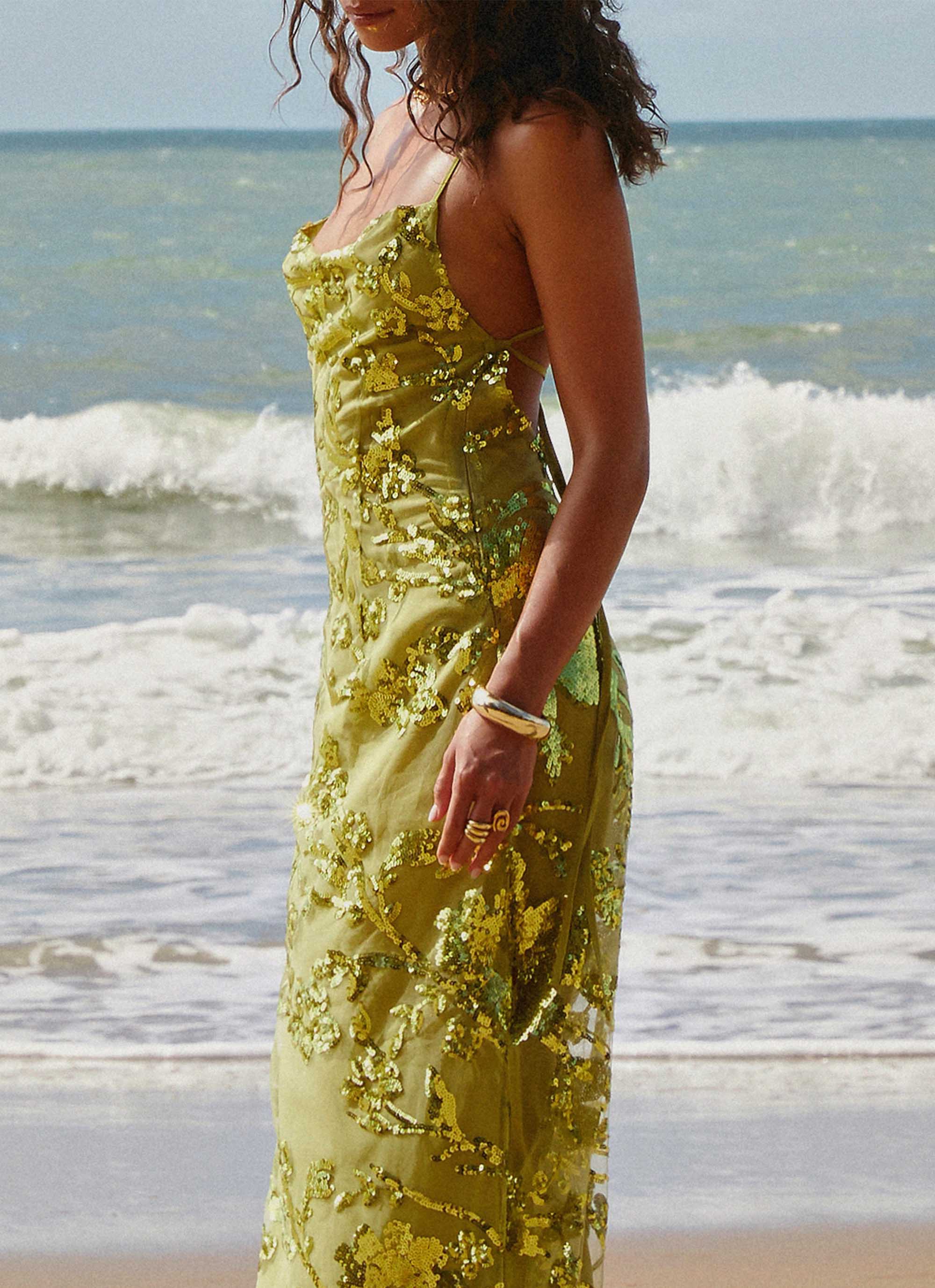 Havana Sequin Maxi Dress Lime