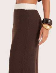 Chocolate Contrast Trim Knitted Maxi Skirt