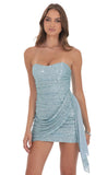 Strapless Sequin Tassel Corset Dress in Light Blue