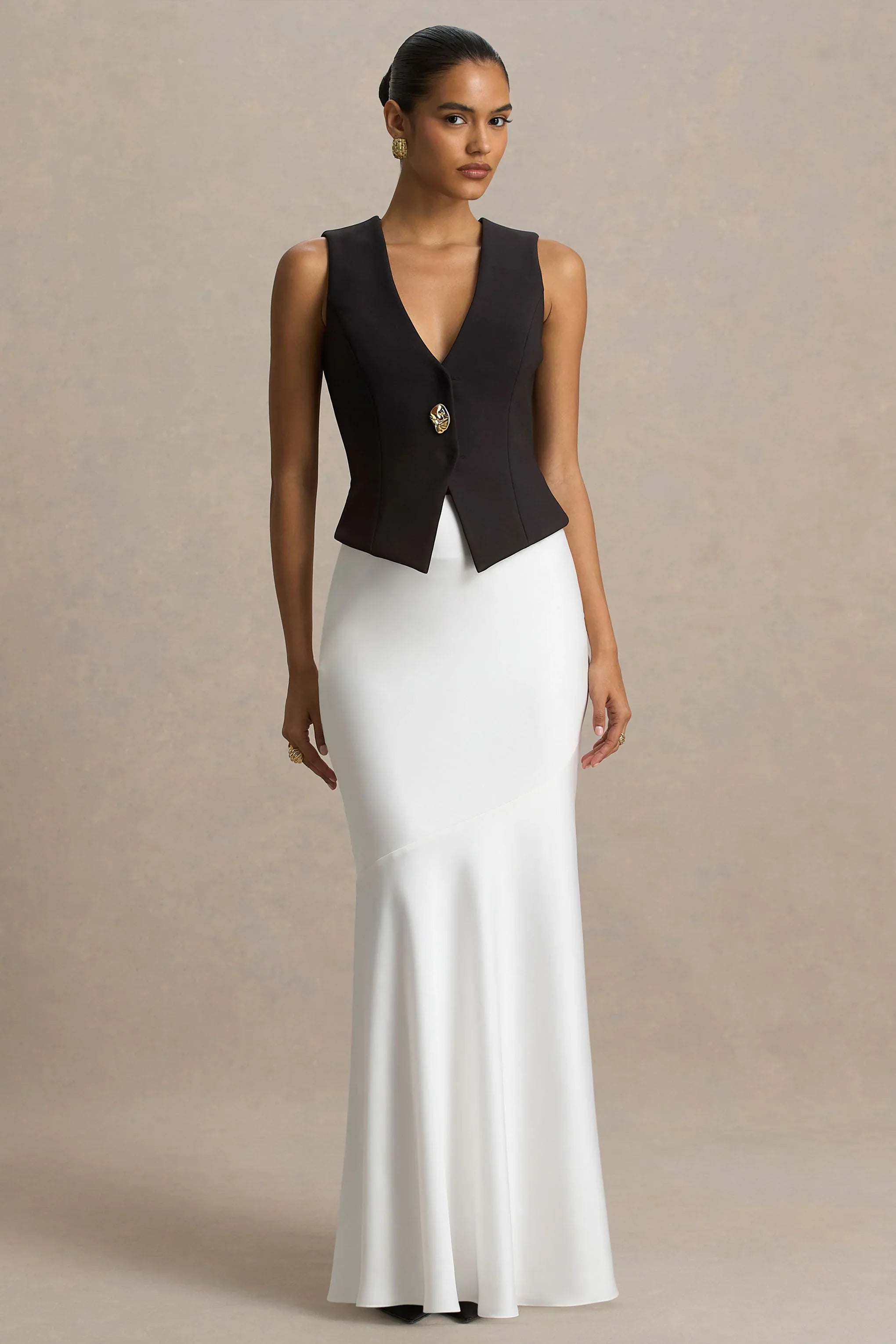 Lilah Cream Satin Maxi Skirt