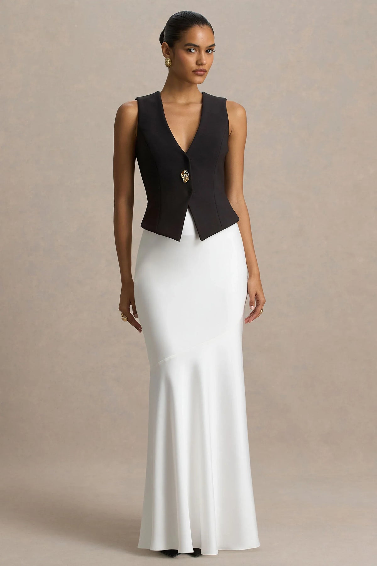 Lilah Cream Satin Maxi Skirt
